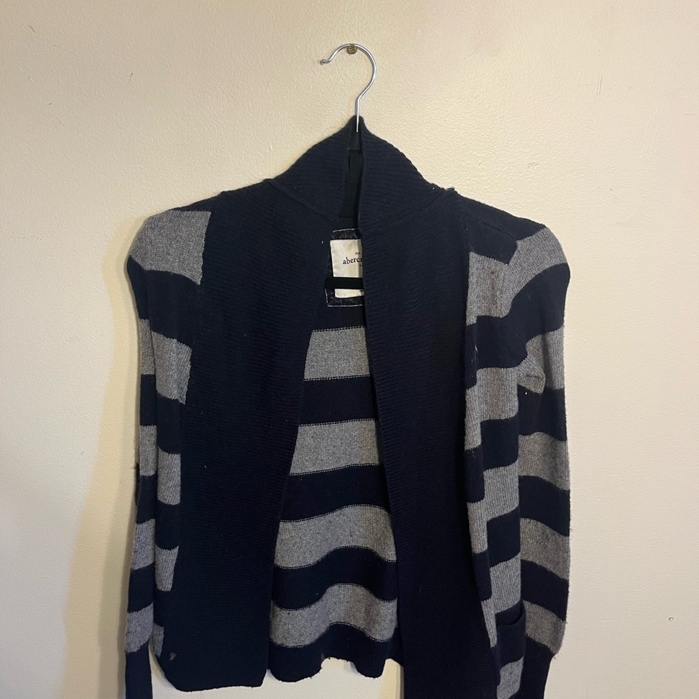 Abercrombie & Fitch Navy and Gray Striped Open Cardigan